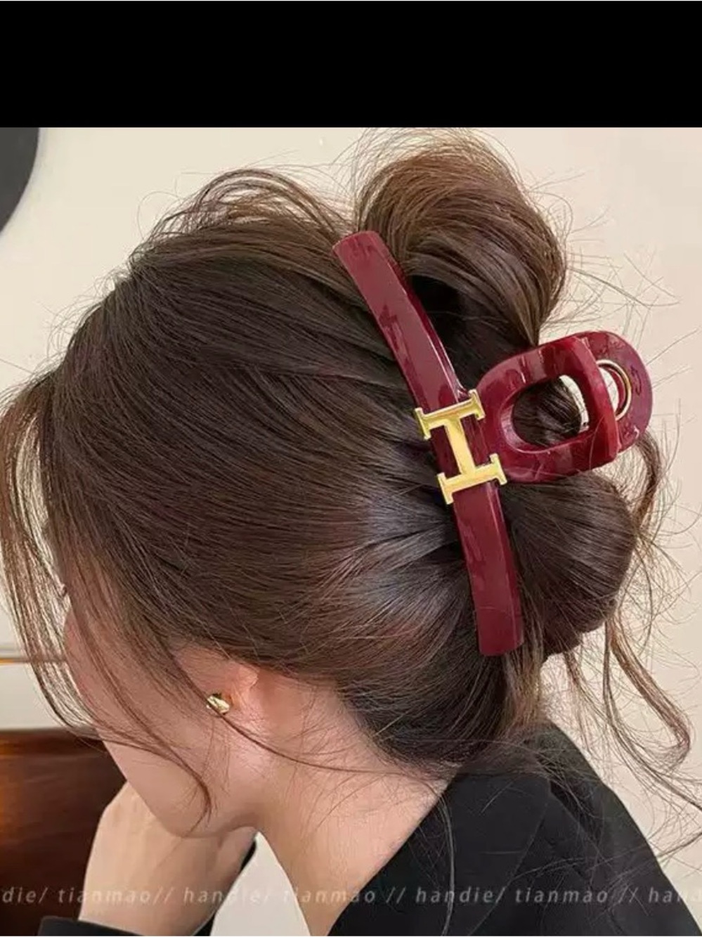 Gold Accent Burgundy Hair Clip Barrette